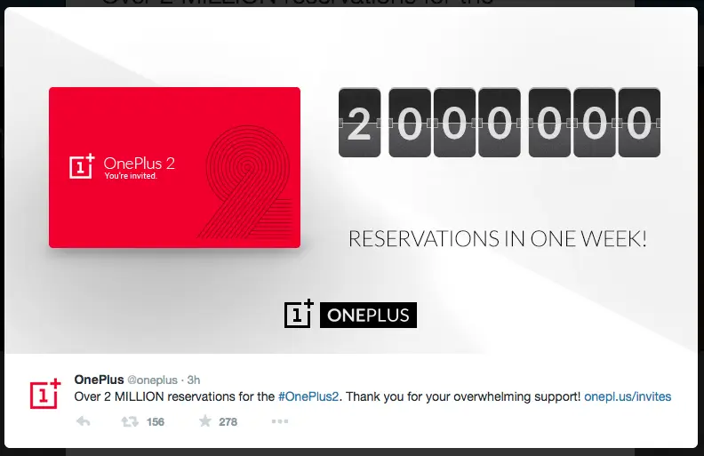 OnePlus 2 reservations hit 2 million, but the actual number is probably a lot less