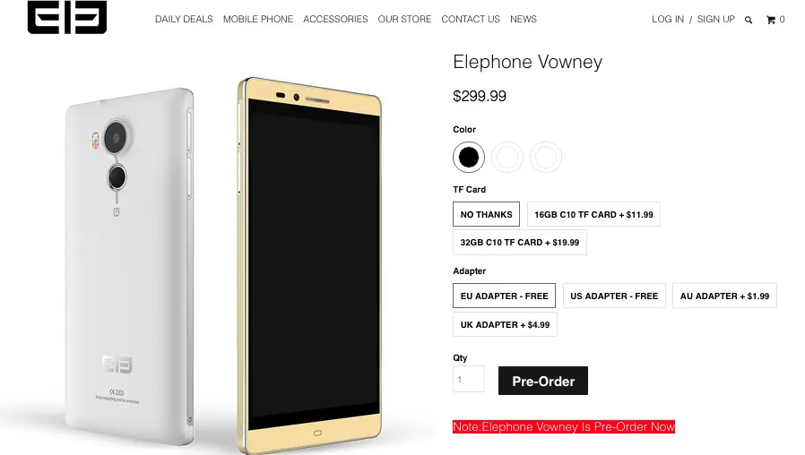 Elephone Vowney goes up for pre-sale on official Elephone store
