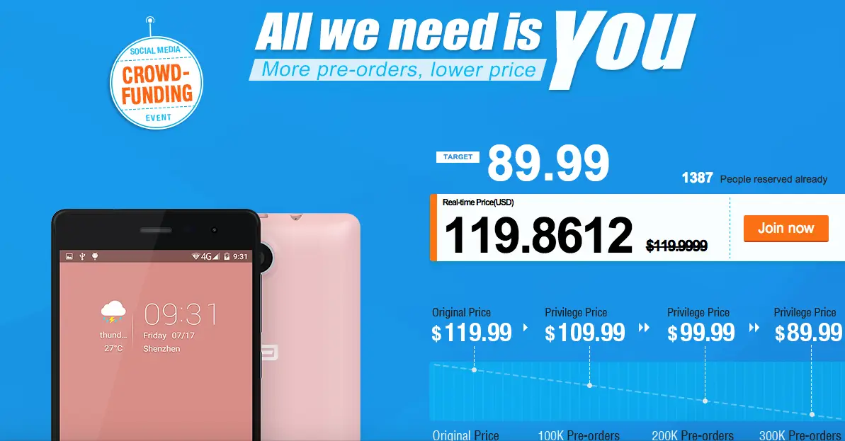 Elephone's crowd funding event has the aim of an $89.99 smartphone