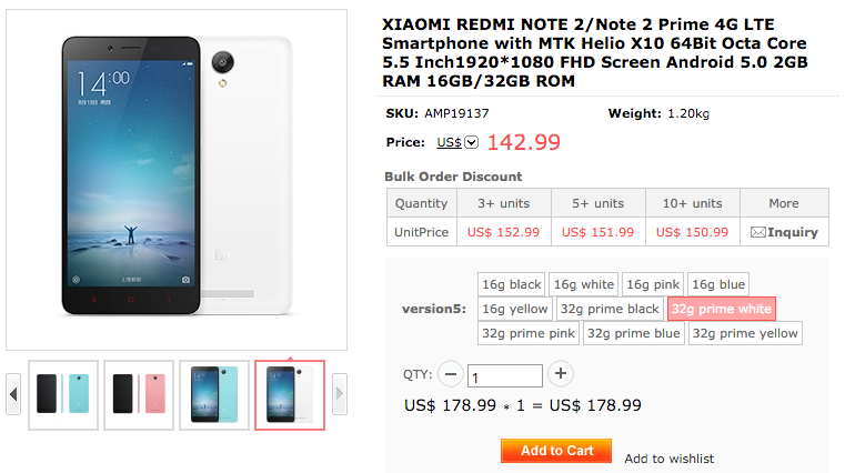 Deal of the day: Xiaomi Redmi Note 2 only $137.99