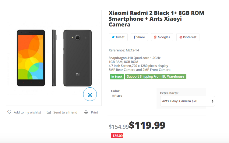 Amazing one day offer! $119.99 for Xiaomi Redmi 2 and Xiao Yi Camera