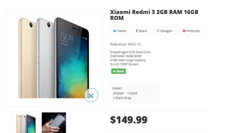 Xiaomi Redmi 3 from $149.99 on shop.gizchina.com