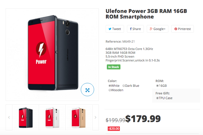 Ulefone Power $179.99 with free case