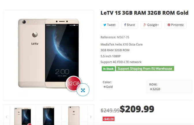 LeTV Le1s 3GB RAM for $209.99