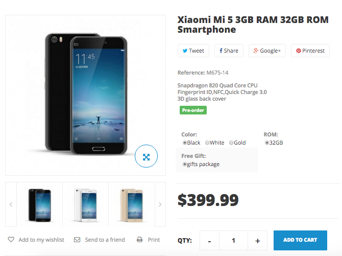 Our $399.99 Xiaomi Mi5 preorder includes headphones and USB Type C cable