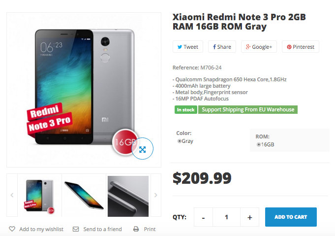 Xiaomi Redmi Note 3 Pro now $209.99