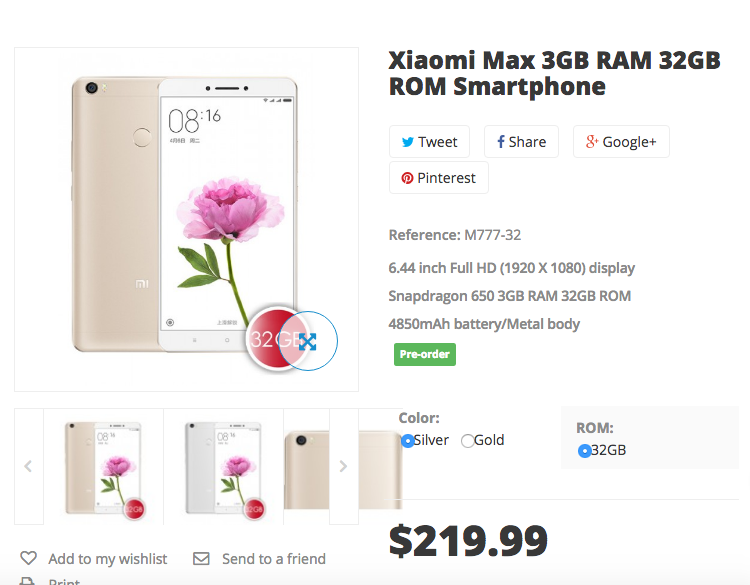 Xiaomi Max available to pre-order for $299.99