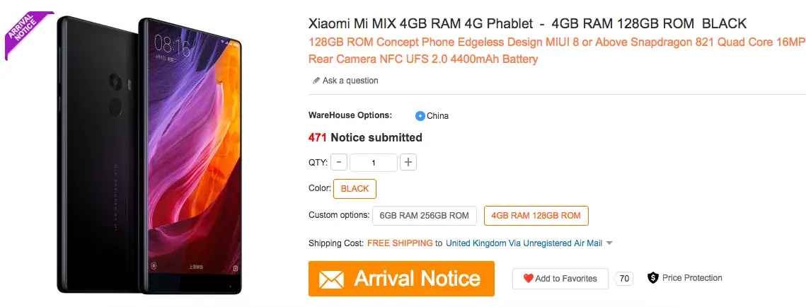 Xiaomi Mi Mix listed for a cool $766