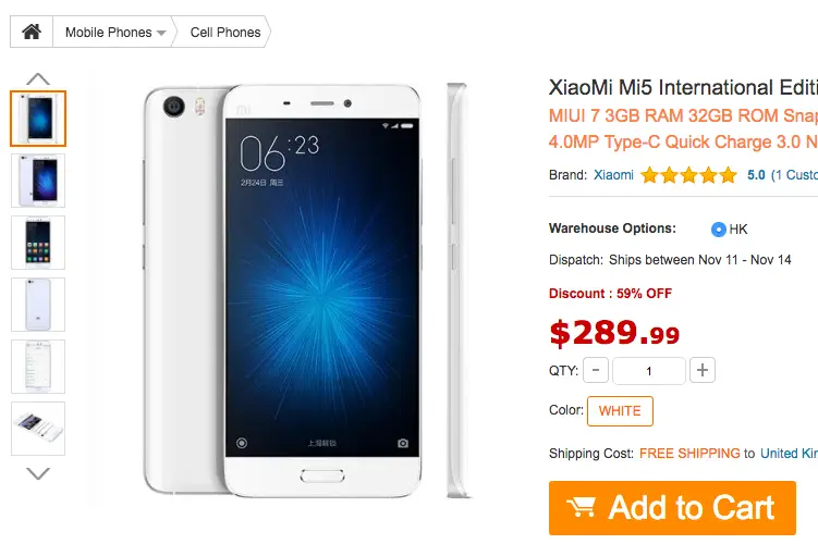 Xiaomi Mi5 just $289.99 but be fast