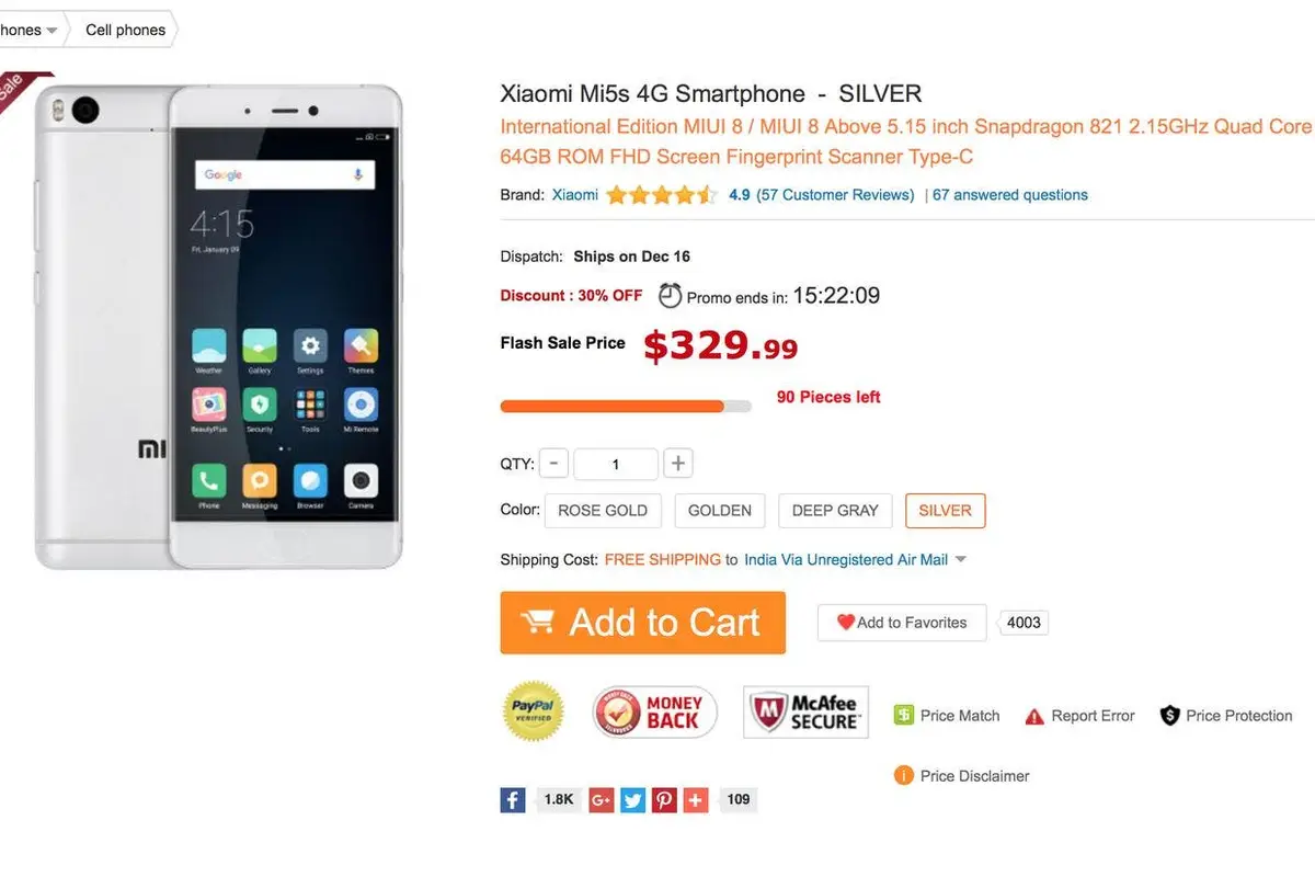 Deal: Xiaomi Mi 5s for $329.99!