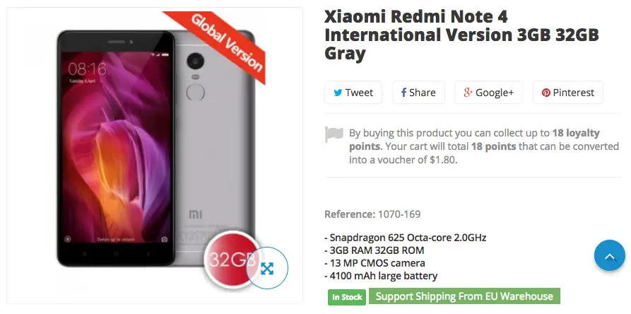 International Version of the Xiaomi Note 4 $189.99