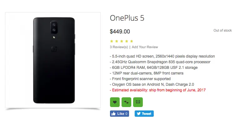 OnePlus 5 Listed On Oppo Mart Shipping From June
