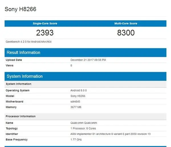 Sony H8266 Pops up on Geekbench with SD845 in tow!