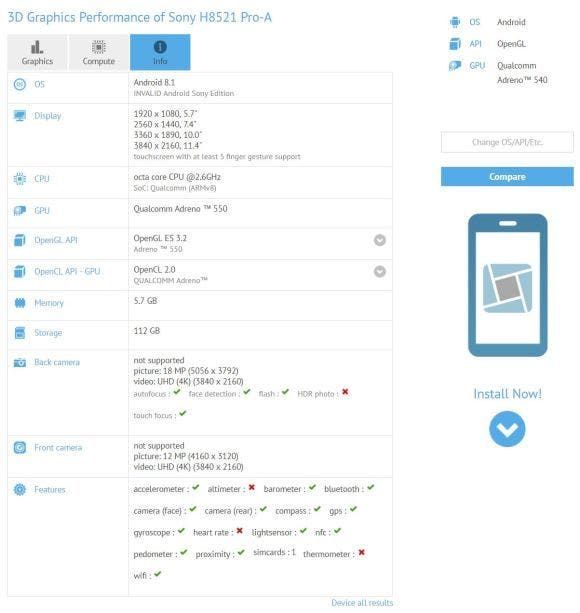 Sony H8521 Pro-A appears on GFXBench, next flagship from Sony?