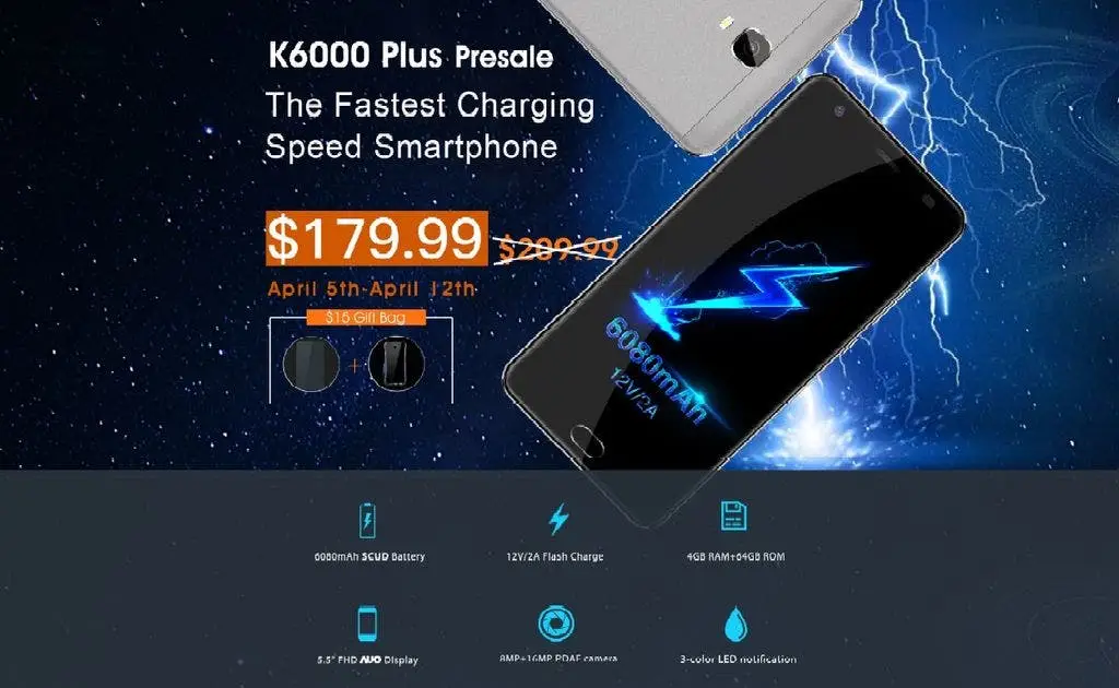 Presale offer for Oukitel K6000 Plus on Tomtop with extra gifts