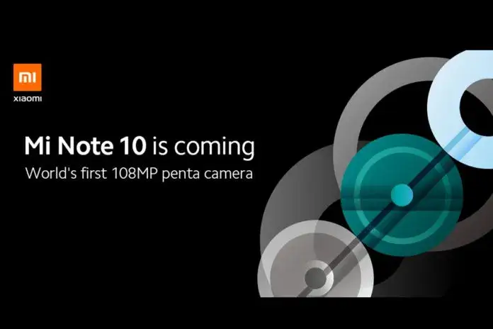 Mi Note 10 Penta-camera setup detailed in a fresh render
