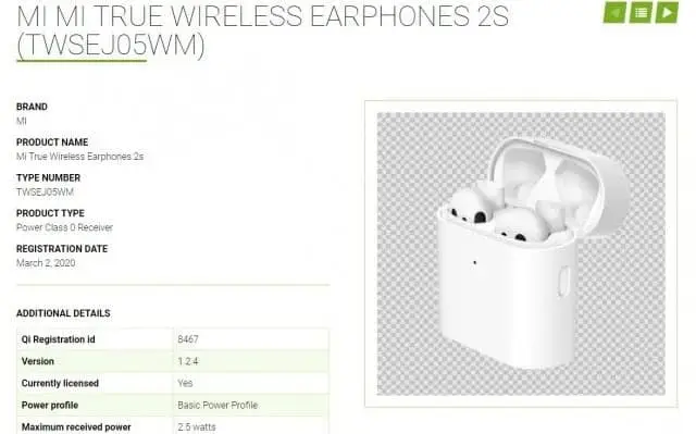 Xiaomi True Wireless Headset 2S exposure - support 2.5W wireless charging