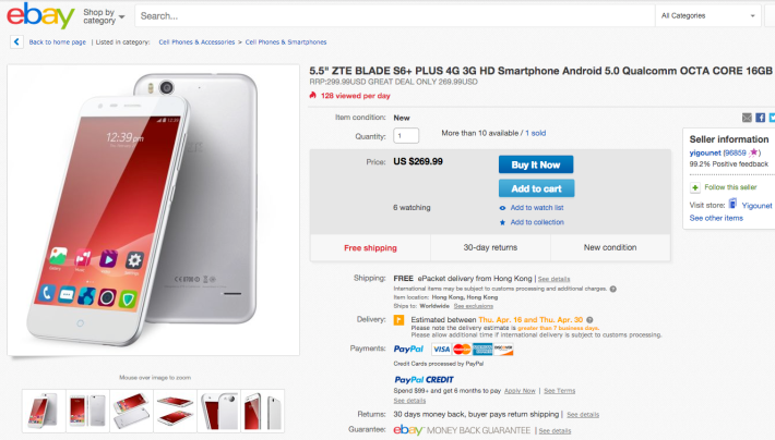 ZTE Blade S6 Plus available around the world on Ebay