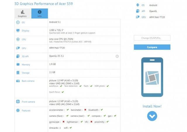 Acer S59 leaks with 5" screen, MT6753 CPU and more