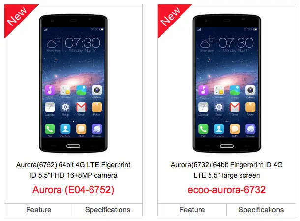 Ecoo will release two 64bit versions of the Aurora smartphone