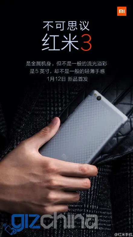 Xiaomi teases metal body Xiaomi Redmi 3 on Weibo