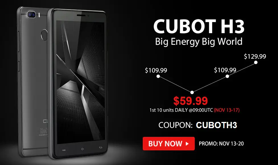 Want to get one of the 5 daily pieces of Cubot H3 for $59.99 ?