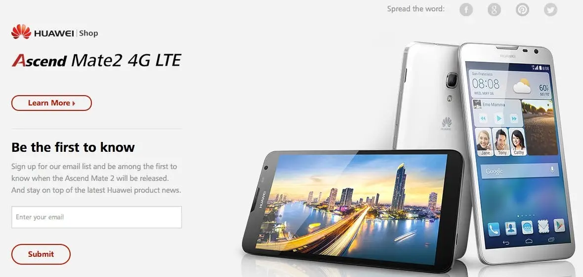 Huawei Ascend Mate 2 4G LTE will officially go on sale in the U.S through GetHuawei.com