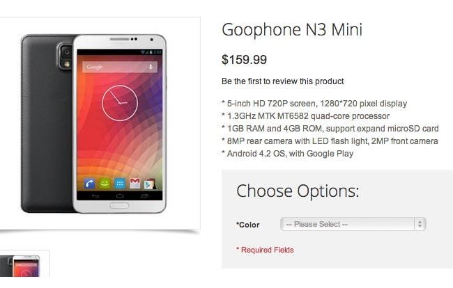 GooPhone N3 Mini dual sim phone, a mini Galaxy Note 3 Clone