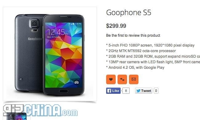 That was fast! Samsung Galaxy S5 Clone already listed!