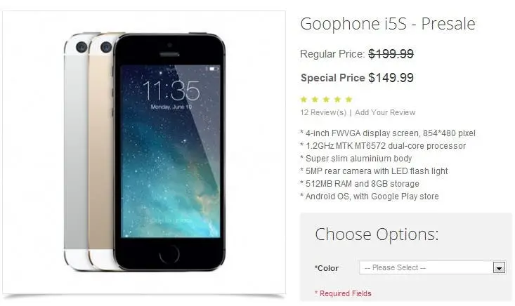 GooPhone i5S goes on pre-sale for $149