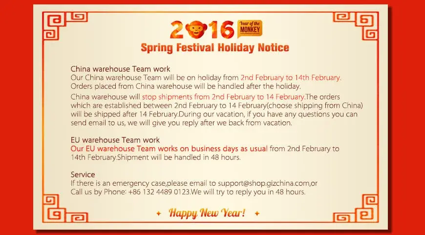 Shop.GizChina.Com EU warehouse open for Chinese New Year