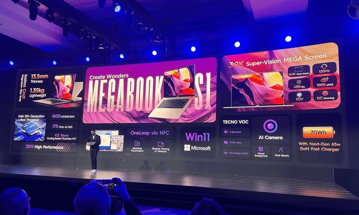 Tecno MegaBook S1 brings 15.6" 120Hz display and 12th Gen Core i7