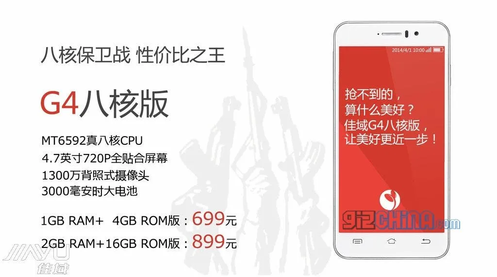 JiaYu announce octacore JiaYu G4 specs and pricing