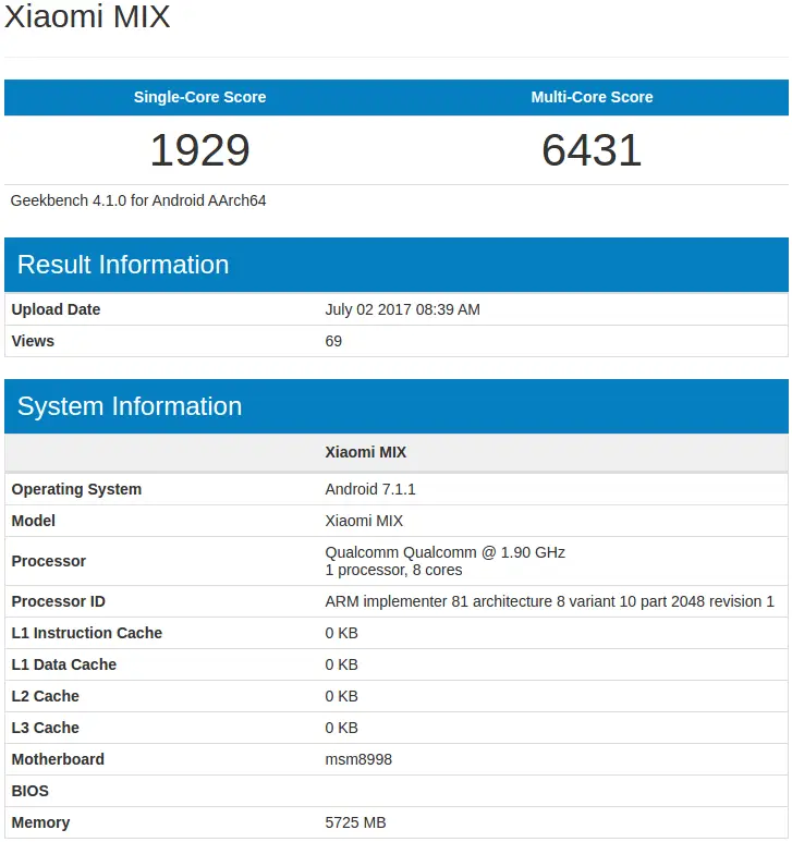 Xiaomi's Mi MIX 2 pops on Geekbench