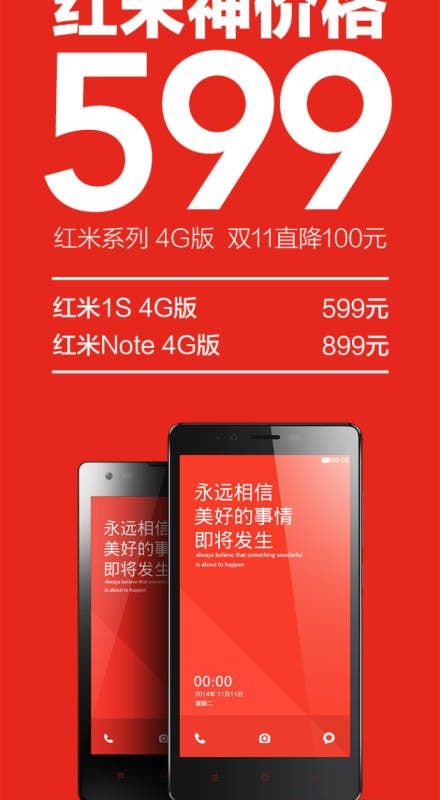 LTE Xiaomi Redmi 1S prices cut to $100 in China from tomorrow