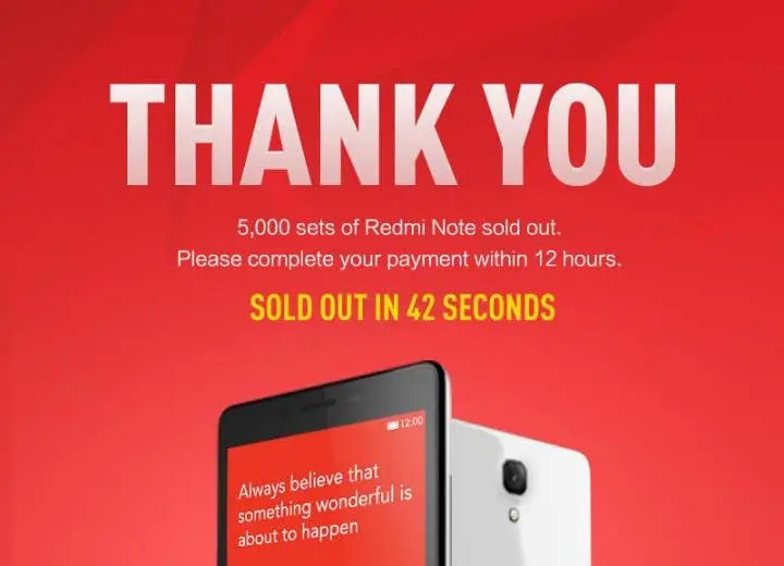 Xiaomi at it again: Singapore, Redmi Note, 5000 units, 42 seconds