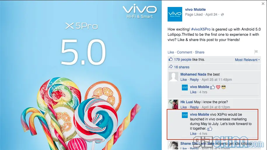 Vivo X5Pro will get international launch and 32 mega-pixel front camera