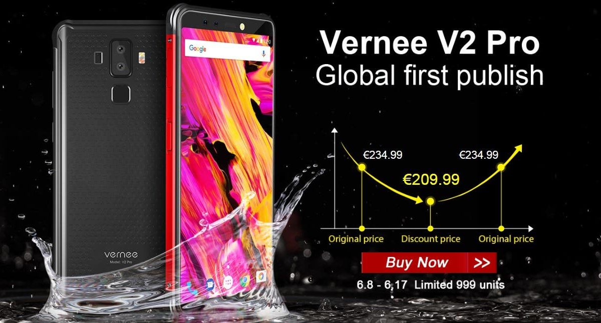 Vernee V2 Pro IP68, 5.99-inch Rugged Phone on Sale at 209.99€