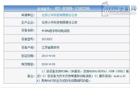 China Unicom version (WCDMA) Xiaomi Red Rice gets network license