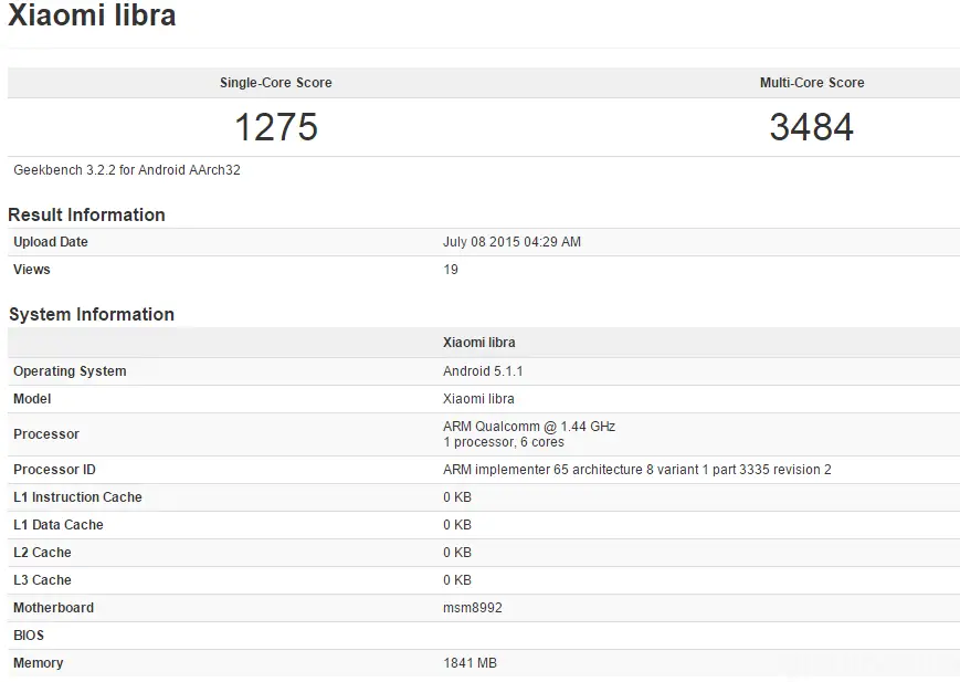 Xiaomi Libra stops by Geekbench, features hexa-core Snapdragon 808