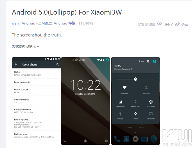 Xiaomi Mi3 gets Android Lollipop thanks to Rom Developer Ivan