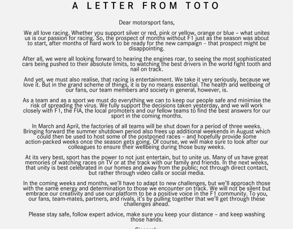 Prachtig. Een brief van Toto Wolff...