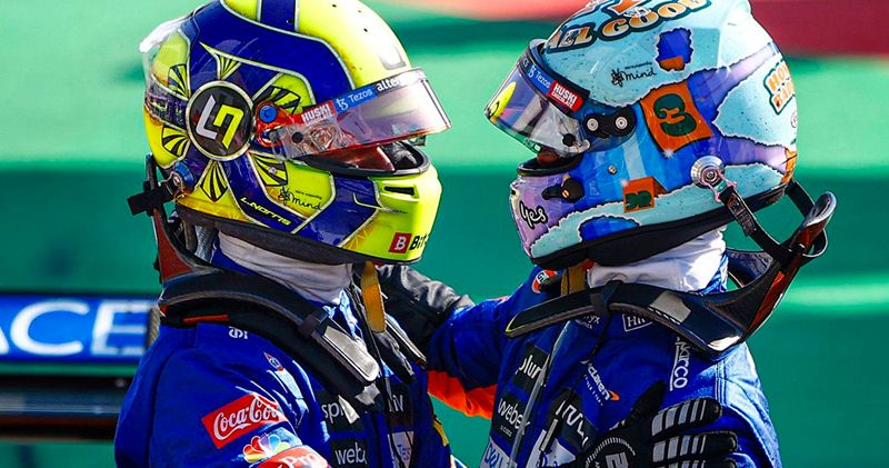 Lando Norris en Daniel Ricciardo over shoey: 'Wilde kotsen'