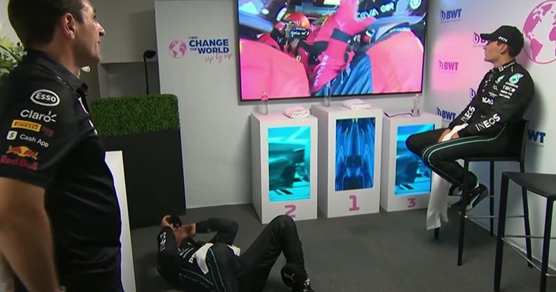 Video. Lewis Hamilton zit er compleet doorheen in de cooldown room