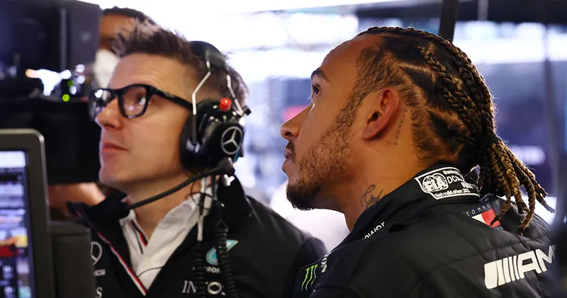 ham merc bono engineer garage silverstone