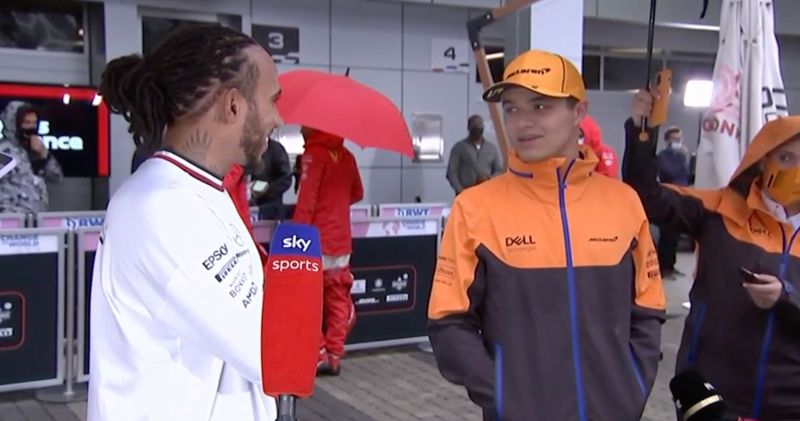 Video. Onderonsje tussen Lewis Hamilton en Lando Norris na de race in Rusland