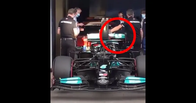 Video. Beelden uit pitbox Lewis Hamilton tijdens controle FIA