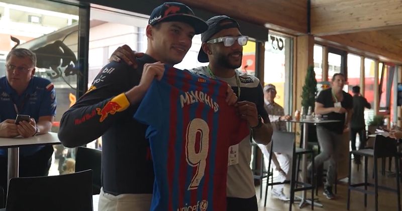 Video. Memphis Depay bezoekt Max Verstappen in Barcelona