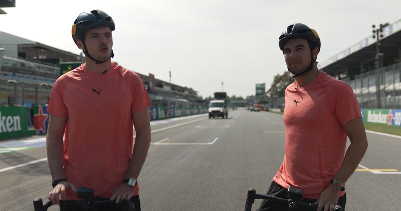 Video. Fietsende Max Verstappen en Sergio Pérez nemen je mee tijdens een rondje Monza