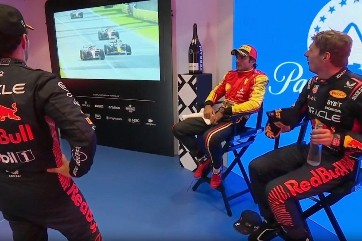 Video:  Onderonsje tussen Max Verstappen, Pérez en Sainz in de cooldown room in Italië